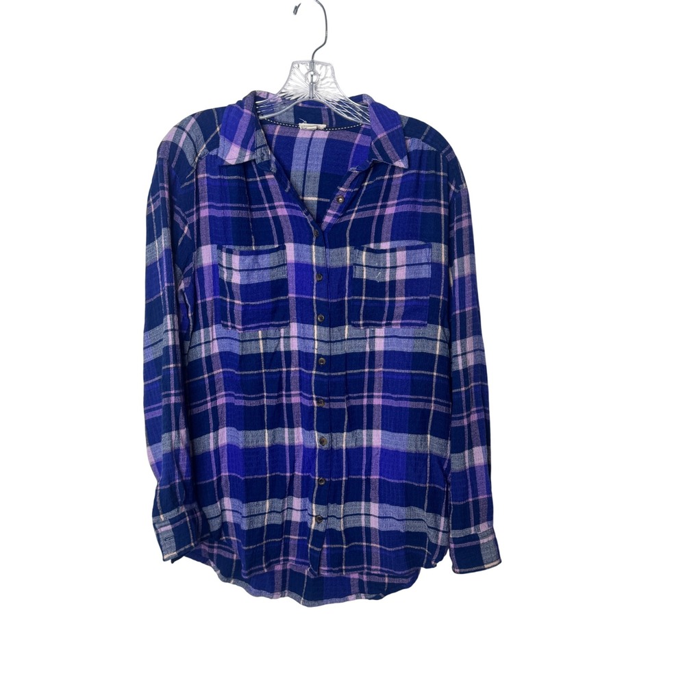 Pilcro Purple Blue Plaid Button Down Shirt Womens Small Anthropologie